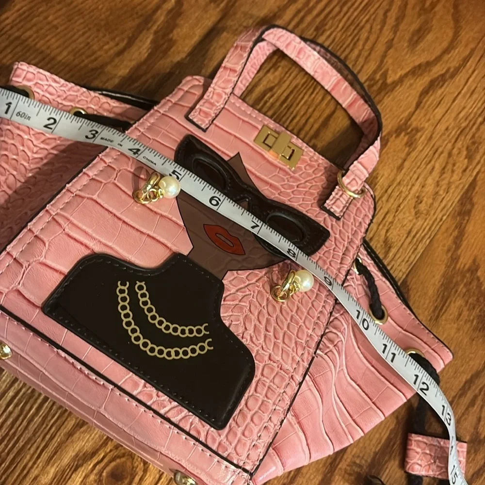 Pink SASSY CHIC LADY Bag with Face Design Adjustable size and crossbody handle